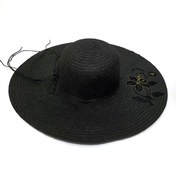 Floppy Brim Hat with Flower Decor and String Bow - Picture 1 of 6